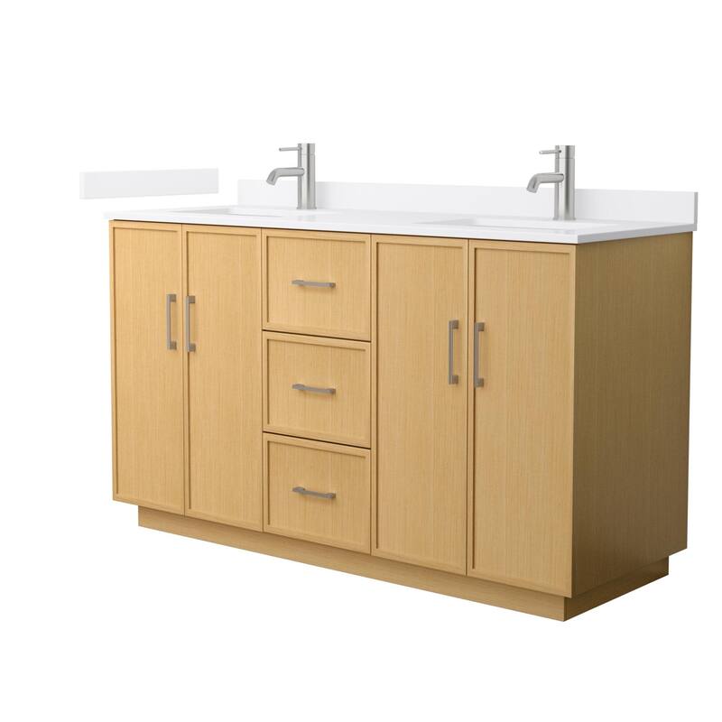 Wyndham Collection WCH7474-60D-QTZ-UNSMXX Elan TK 60" Free Standing - Light Oak / White Quartz Top / Brushed Nickel