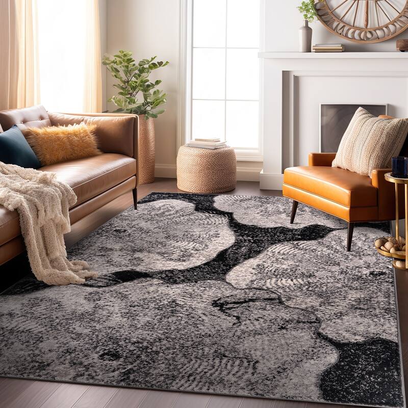 World Rug Gallery Contemporary Floral Design Black Area Rug