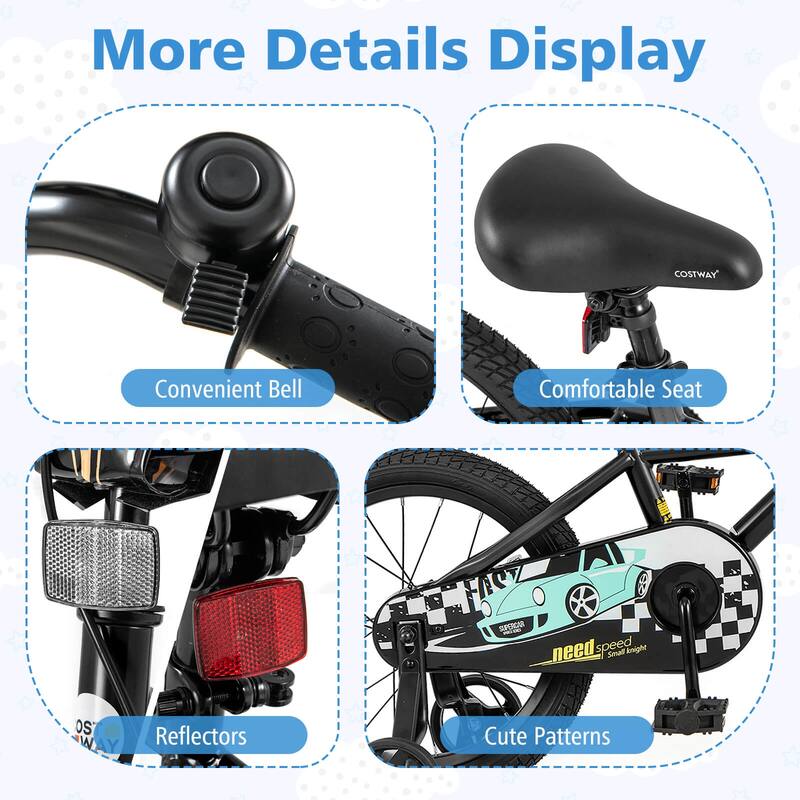 Costway 12"/14"/16"/18" Kids Training Bike with Removable Training