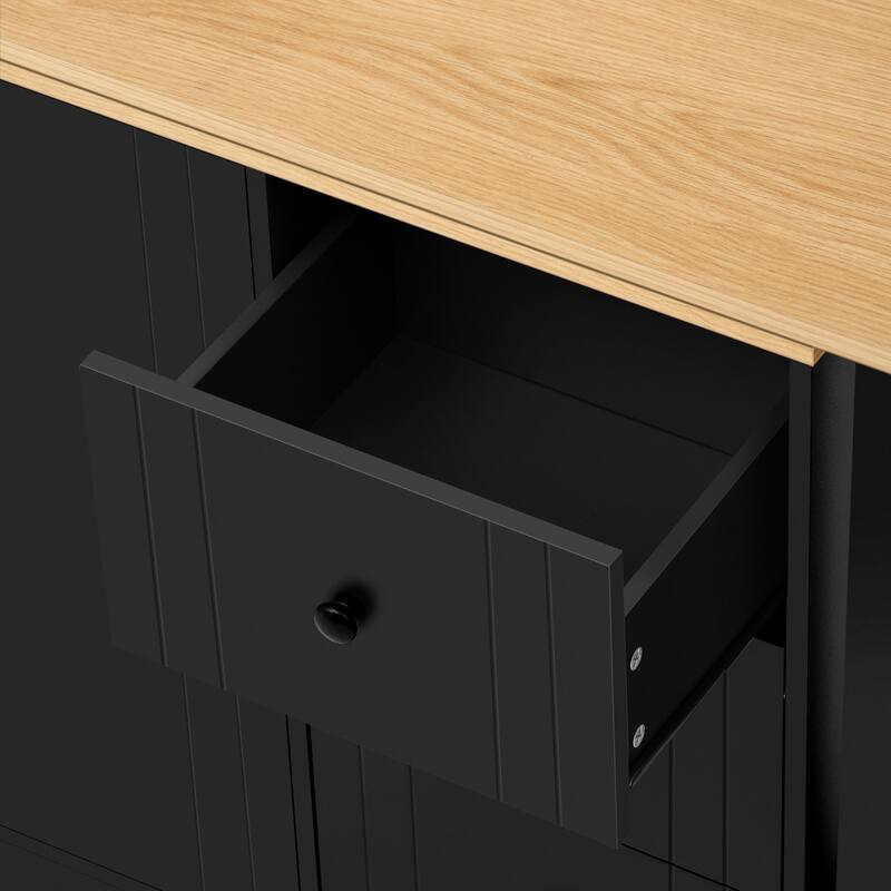 Wooden Sideboard with Extendable Table, Multifunctional Storage Cabinet with 2 Doors and 3 Drawers for Living Room