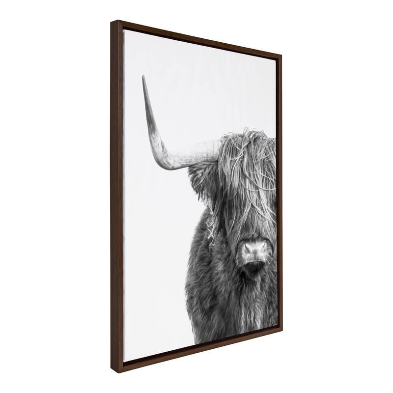 Kate and Laurel Sylvie BW Highland Cow 1 Framed Canvas by Amy Peterson