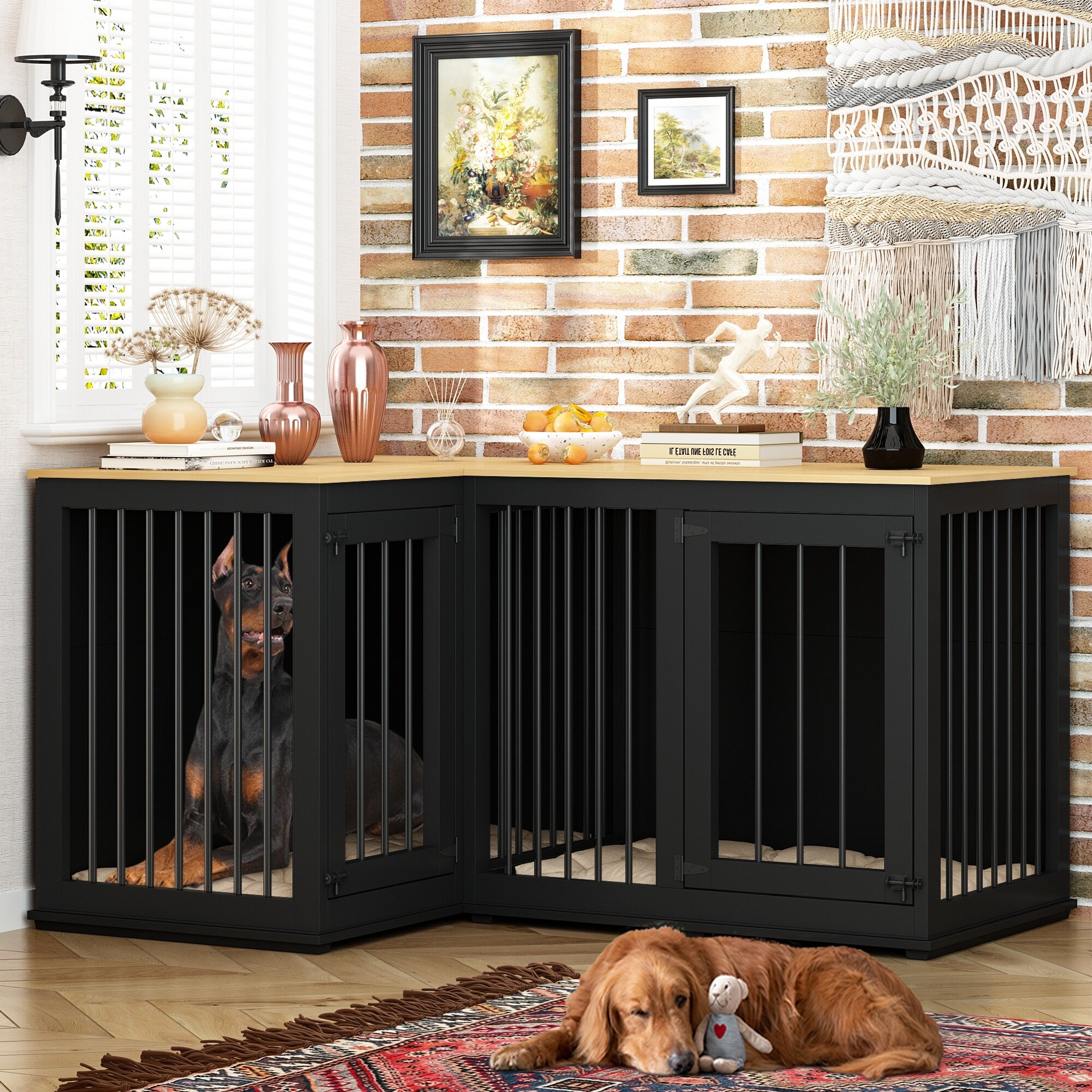 Large Corner Dog Crate Furniture for 2 Dogs L Shape Dog Crate Cage 58.7 X41.1 On Sale Bed Bath Beyond 38087200