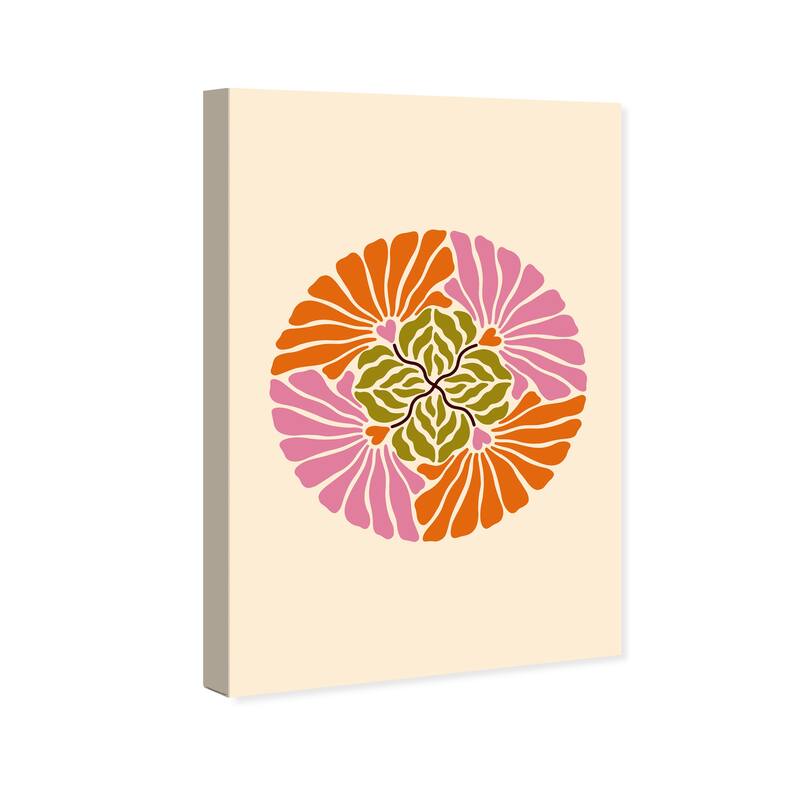 Wynwood Studio Canvas Floral and Botanical Floral Circle Orange and Dark Orange Modern & Contemporary Wall Art Canvas Print