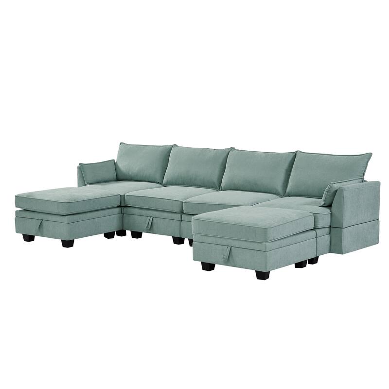 Modern U-Shaped Modular Sectional Sofa with Convertible Sofa Bed, Reversible Chaise Lounge, and Storage Ottoman
