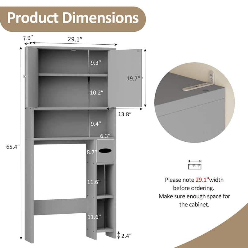 Over-The-Toilet Storage Cabinet with Side Shelves – Adjustable Bathroom Organizer