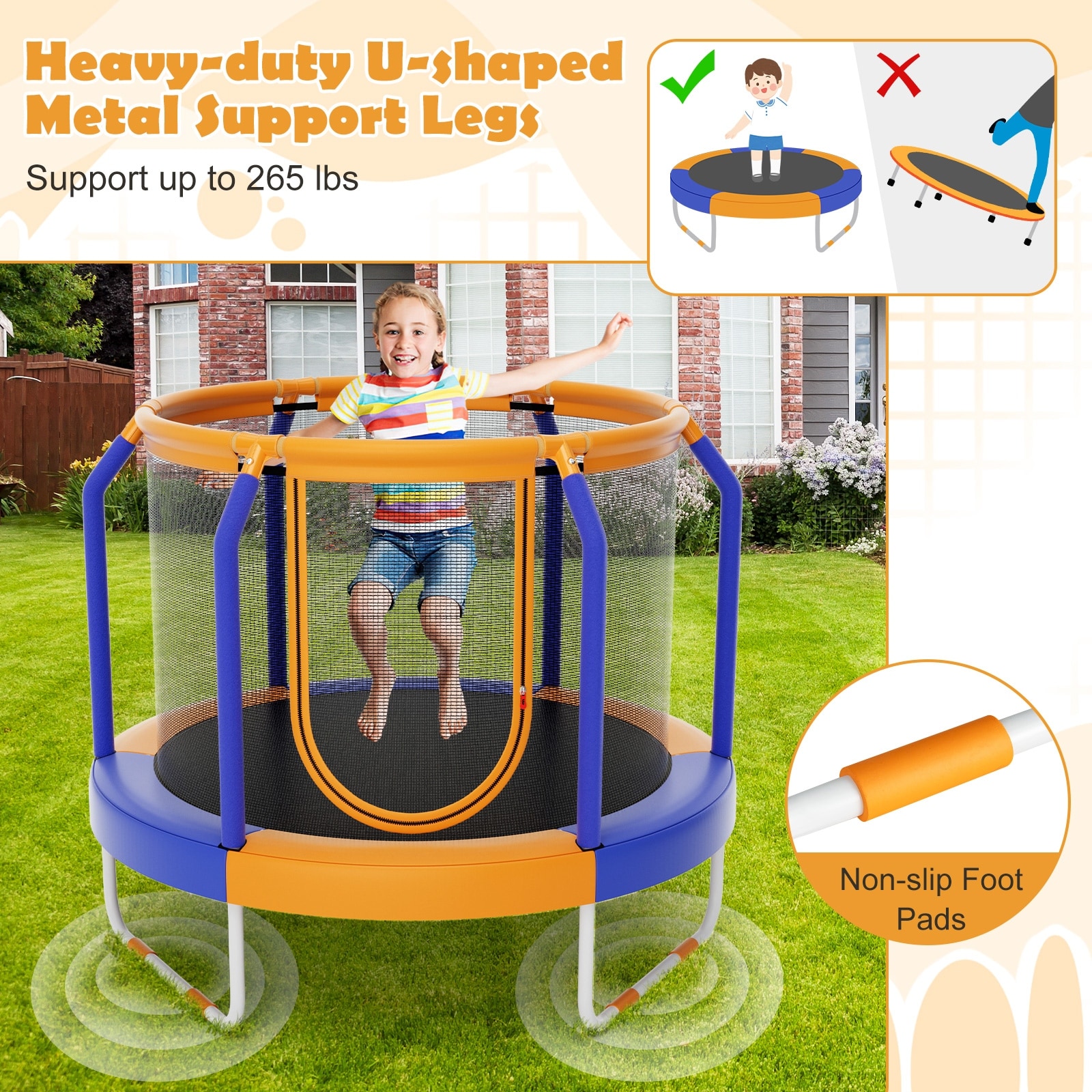Mini Trampoline with Enclosure and Heavy duty Metal Frame Orange 48