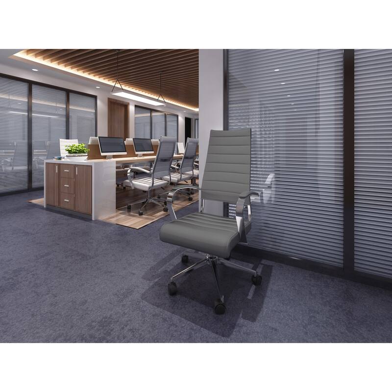 Mid Century Modern Executive Office Chair: Ergonomic, Mid Back, PU Leather, Arms, Tilt, Adjustable Height, Wheels, Swivel