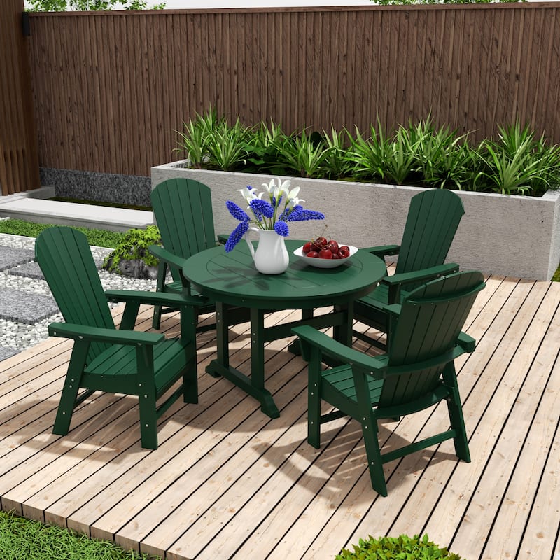 Altura 5-Piece Round Poly Eco-Friendly All Weather Outdoor Dining Set - Dark Green