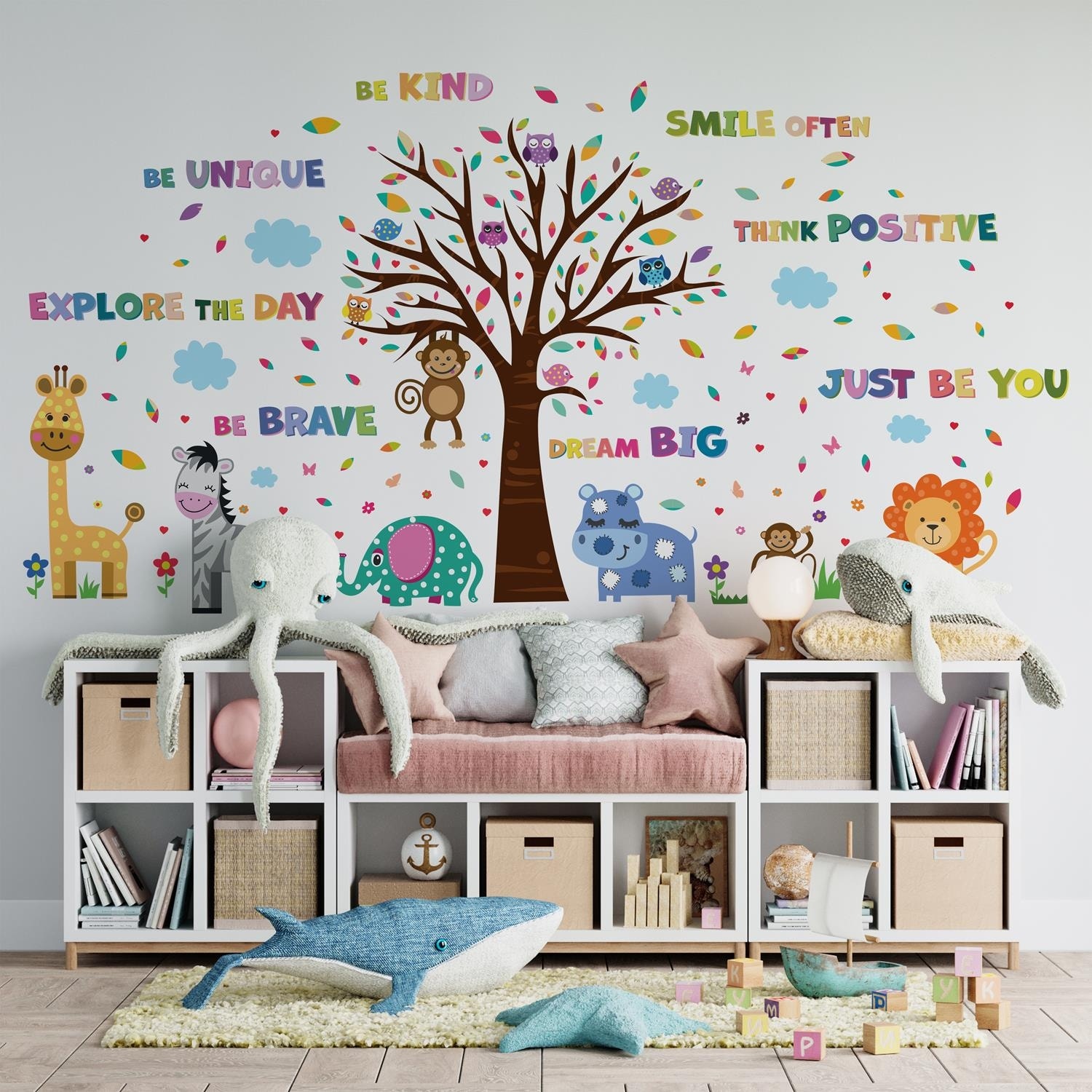 Happy London Zoo with Colourful Quotes Nursery Kids Room Wall