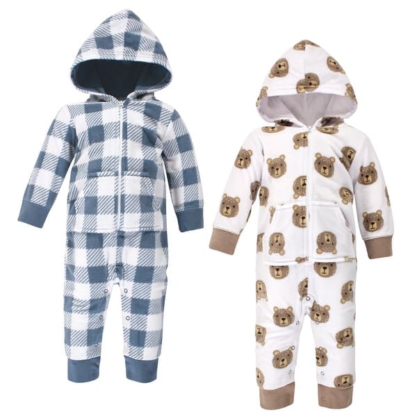 slide 1 of 1, Hudson Baby Infant Boy Fleece Jumpsuits, Coveralls, and Playsuits 2pk, Little Bear 0 - 3 Months - Blue