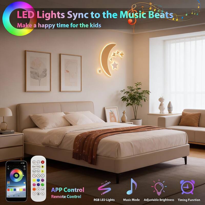 Led Bed Frames, with Storage Headboard and Charging Station