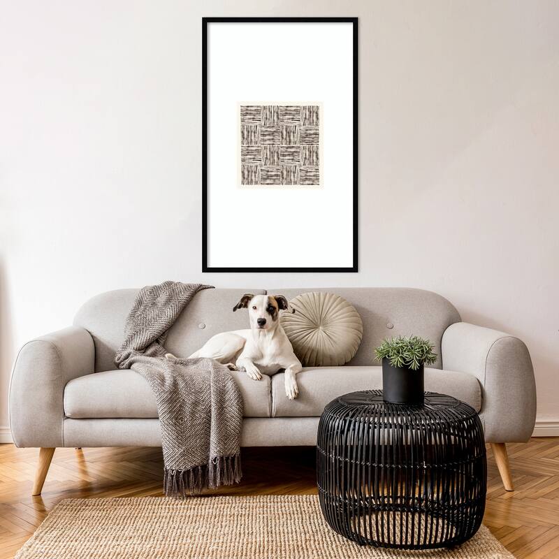 Charcoal Striped Squares in Alternating Patterns by Hazel J Wood Framed Wall Art Print