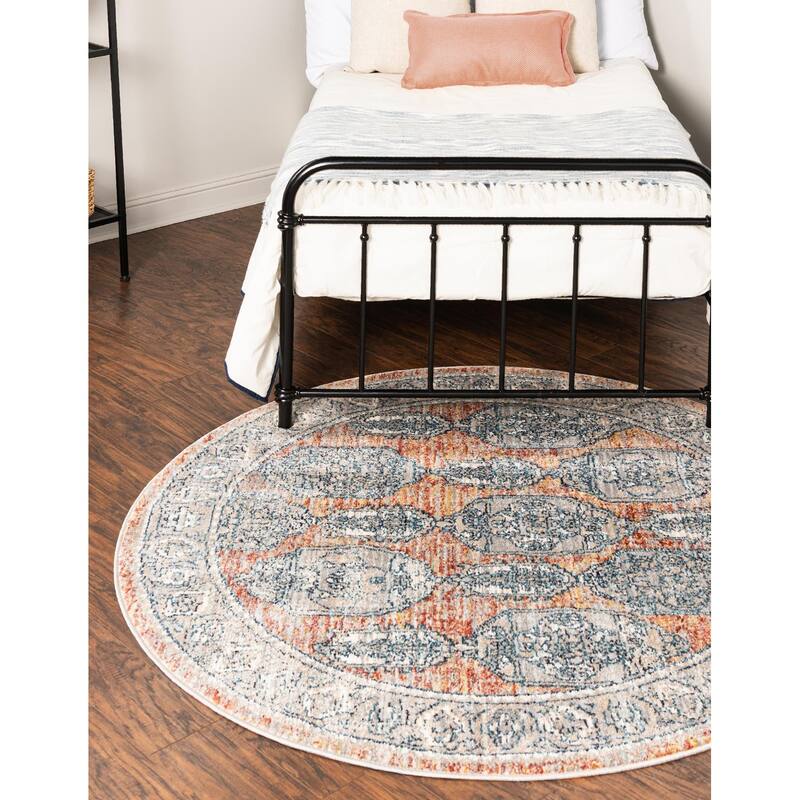 Traditional Nixa Collection Area Rug - 7'10" Round - Brick Red
