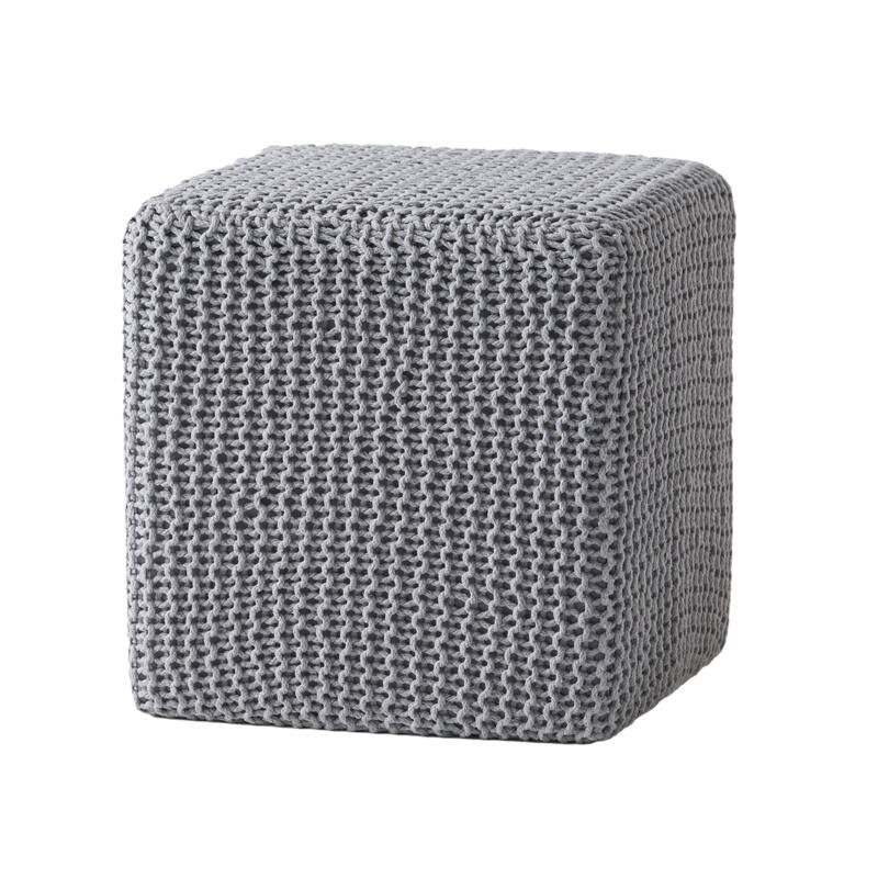Square knitted Foot Stool, Modern Indoor Ottoman Cube Pouf ,Red & Grey