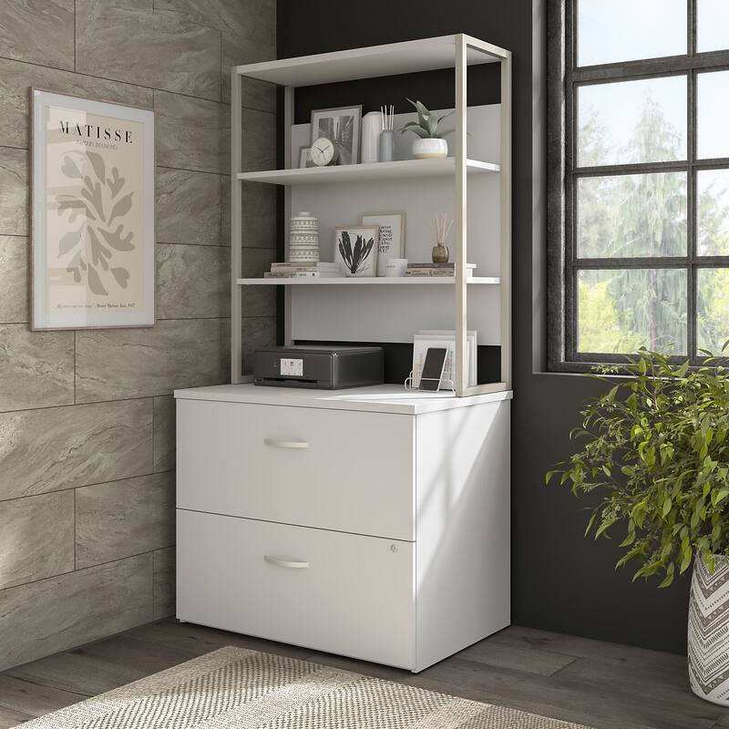 Hybrid Lateral File Cabinet with Shelves by Bush Business Furniture - White
