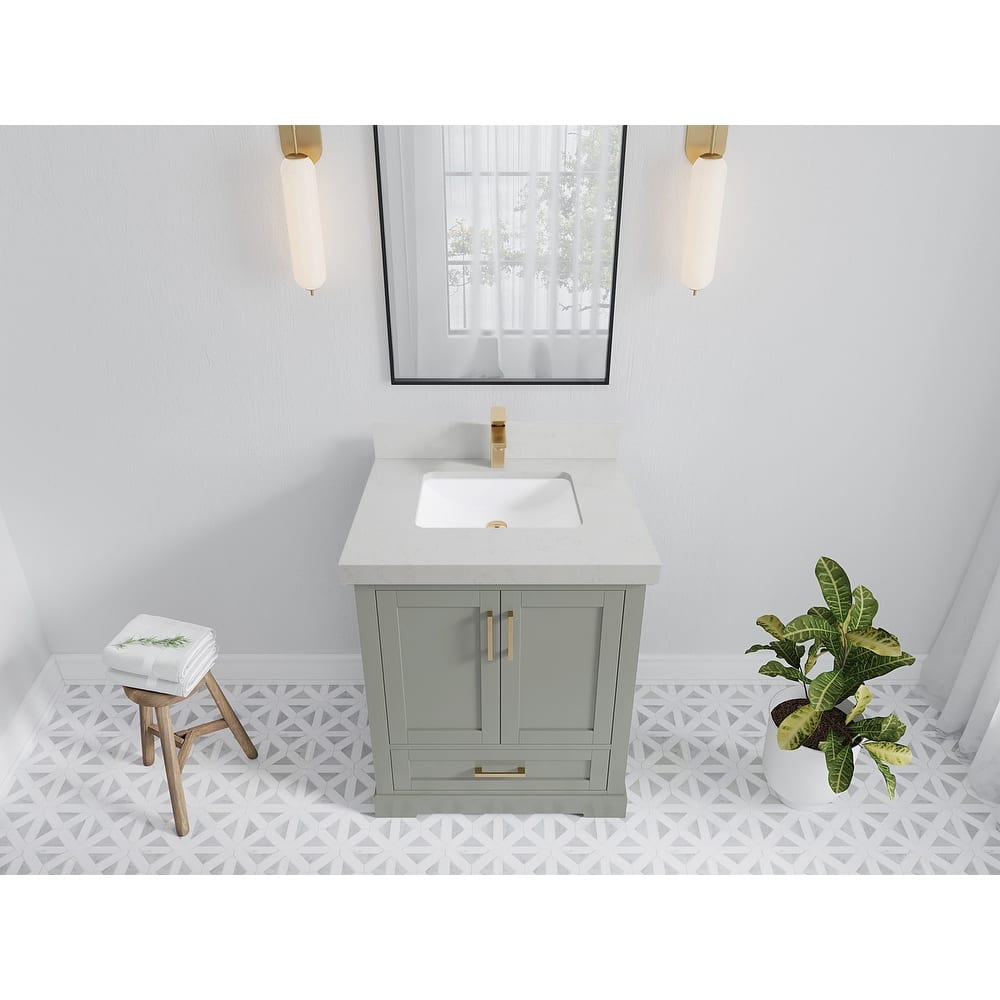 Willow Collection 30 in W x 22 in D x 36 in H Reeded Boston Single Bowl Sink Bathroom Vanity with Quartz or Marble Countertop