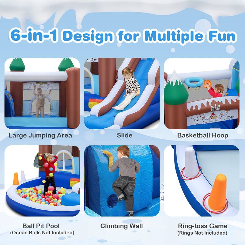 Gymax 6-in-1 Winter Theme Snowman Inflatable Castle Kids Bounce House