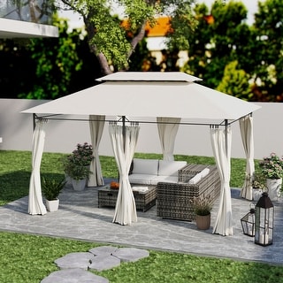 Outsunny 10' x 13' Patio Gazebo, Double Roof Outdoor Gazebo Canopy Shelter with Curtains, Solid Metal Frame for Garden