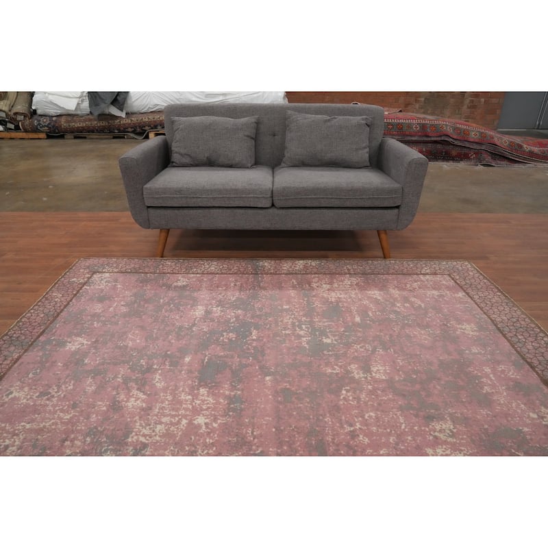 Hand Knotted Oriental Viscose Silk Carpet Modern Pictorial Pink Abstract Area Rug - 7' 9'' X 5' 4''