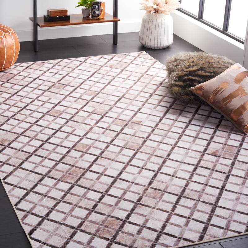 SAFAVIEH Faux Hide Machine Washable Slip Resistant Aurela Rustic - 6' x 9' - Beige/Brown - Rectangle