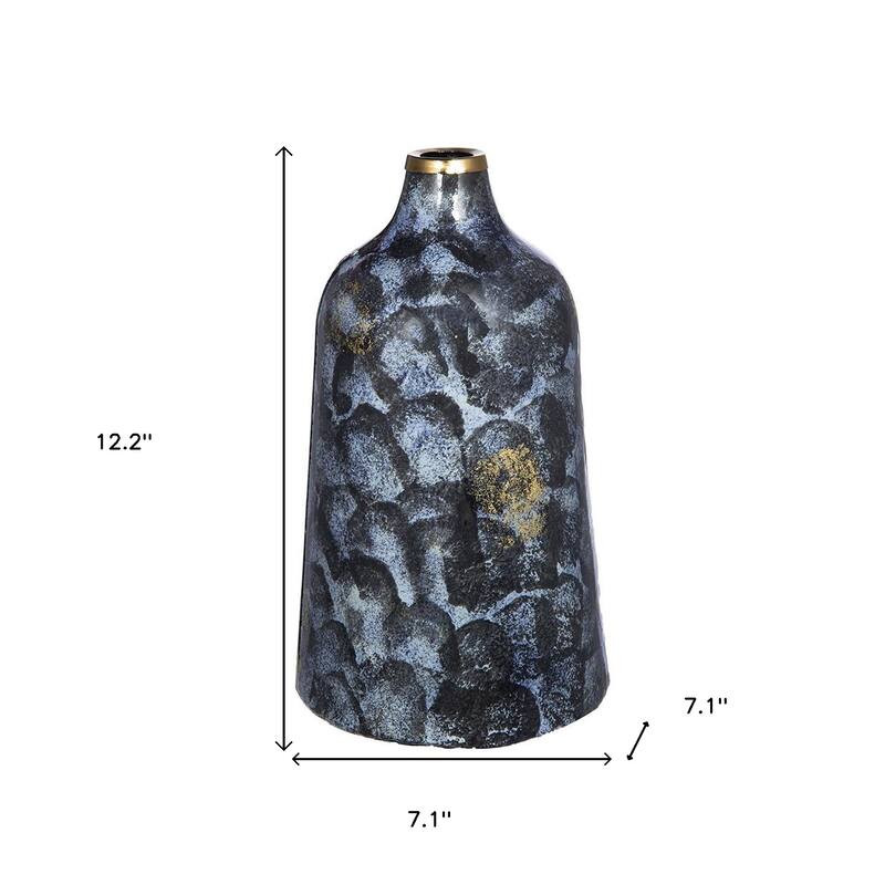 12" Blue And Gold Abstract Bud Glass Table Vase - 7.10