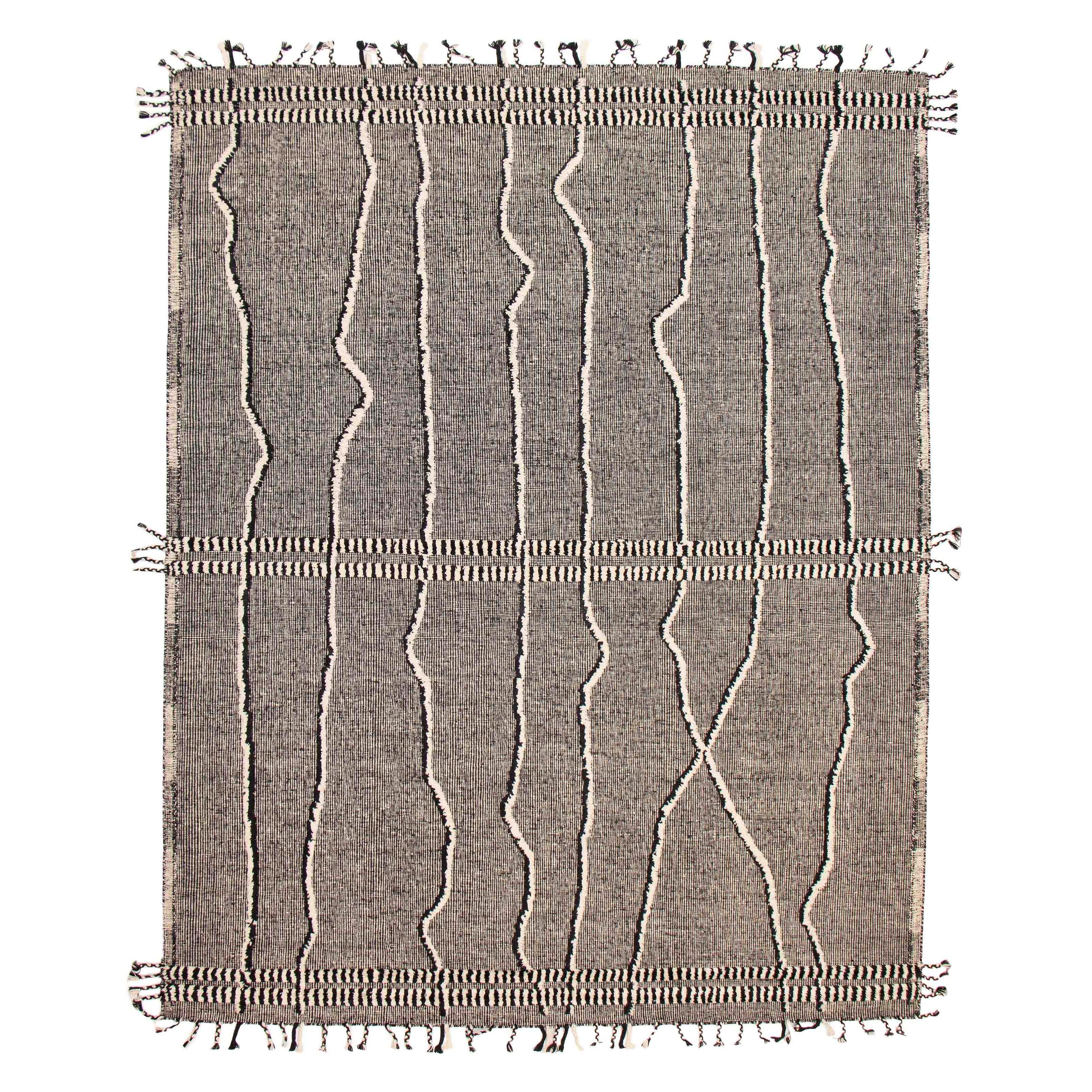 ECARPETGALLERY Hand-knotted Tangier Black, Cream Wool Rug - 9'3 x 12'1