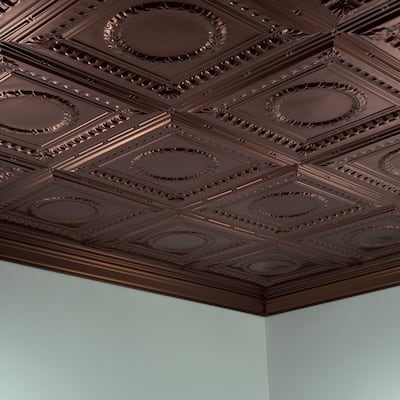 FASÄDE Rosette Decorative Vinyl 2ft x 4ft Glue Up Ceiling Panel in Oil Rubbed Bronze (5 Pack)