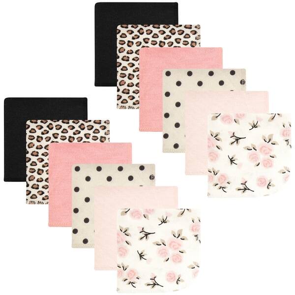 slide 1 of 1, Hudson Baby Infant Girl Flannel Cotton Washcloths, Neutral Pink Floral 12 Pack, One Size One Size - Neutral Pink Floral 12 Pack