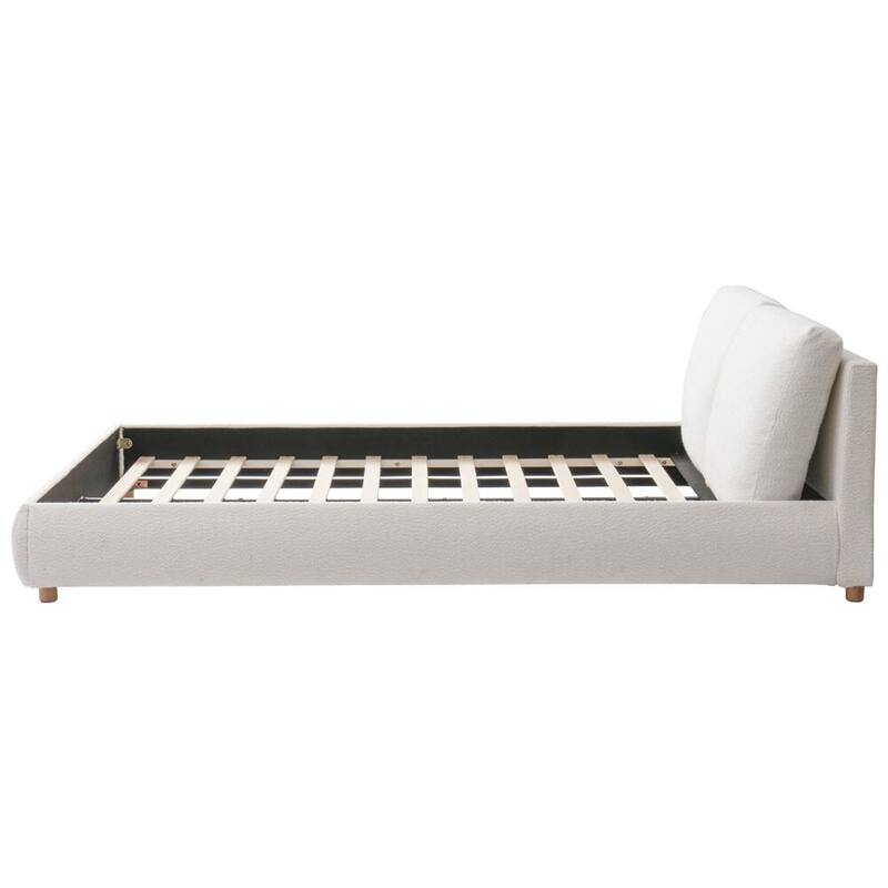 Boucle Fabric Upholstered Platform Bed with Two Removable Pillow Headboard