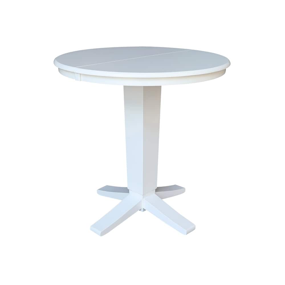 36 in. Round Top Pedestal Counter Height Dining Table with 12 in Leaf