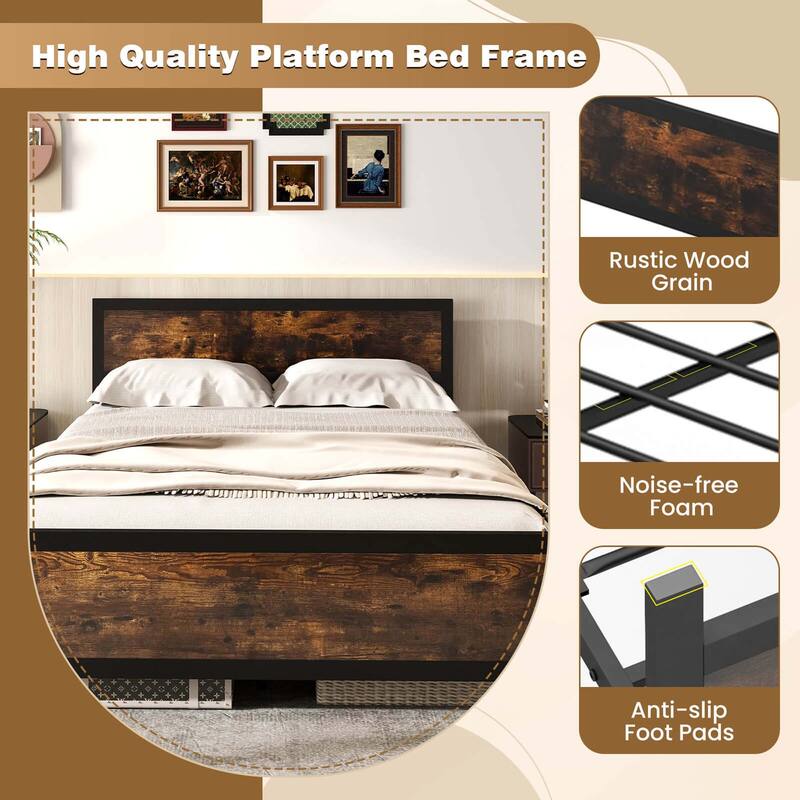 Costway Twin/Full/Queen Size Metal Bed Frame with Headboard &