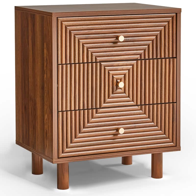 Brown 3-Drawer Nightstand with Solid Wood Legs