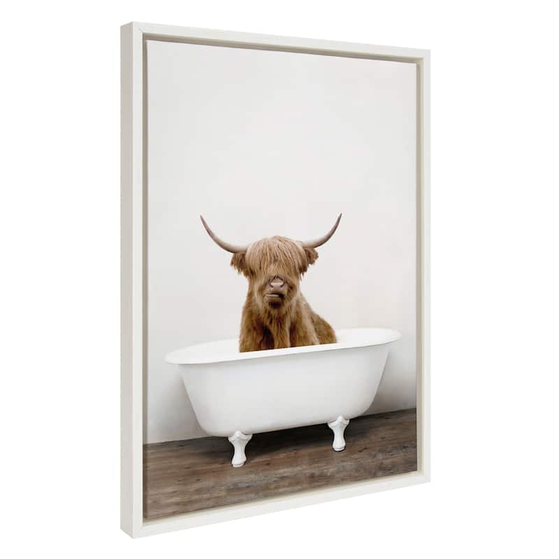 Kate and Laurel Sylvie Highland Cow Tub Framed Canvas by Amy Peterson - 18x24 - Plastic - White