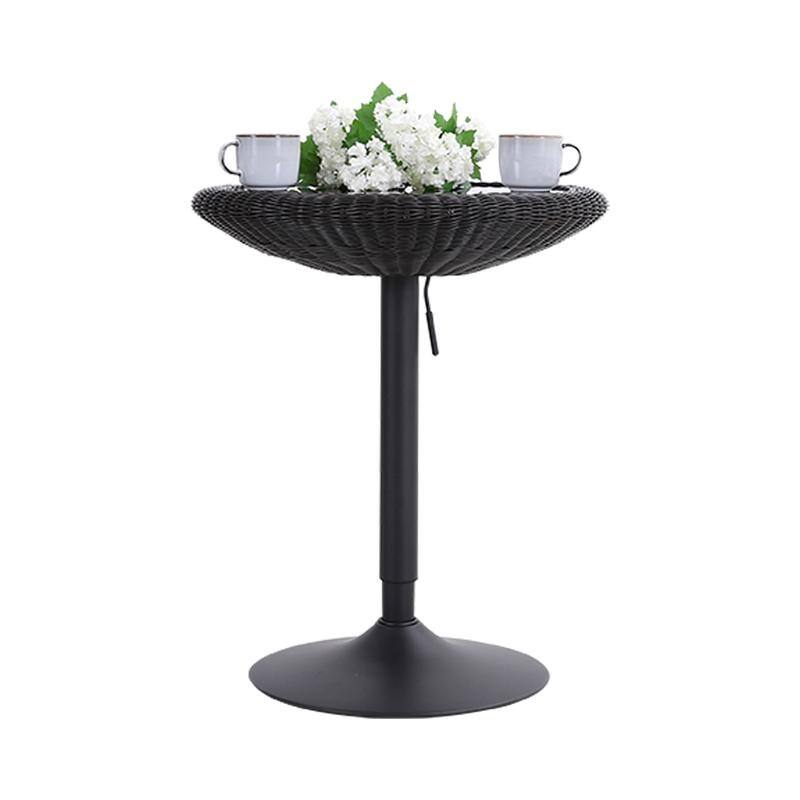PHI VILLA Adjustable Rattan Pub Bar Table, Round Glass Table Top 29"-39"