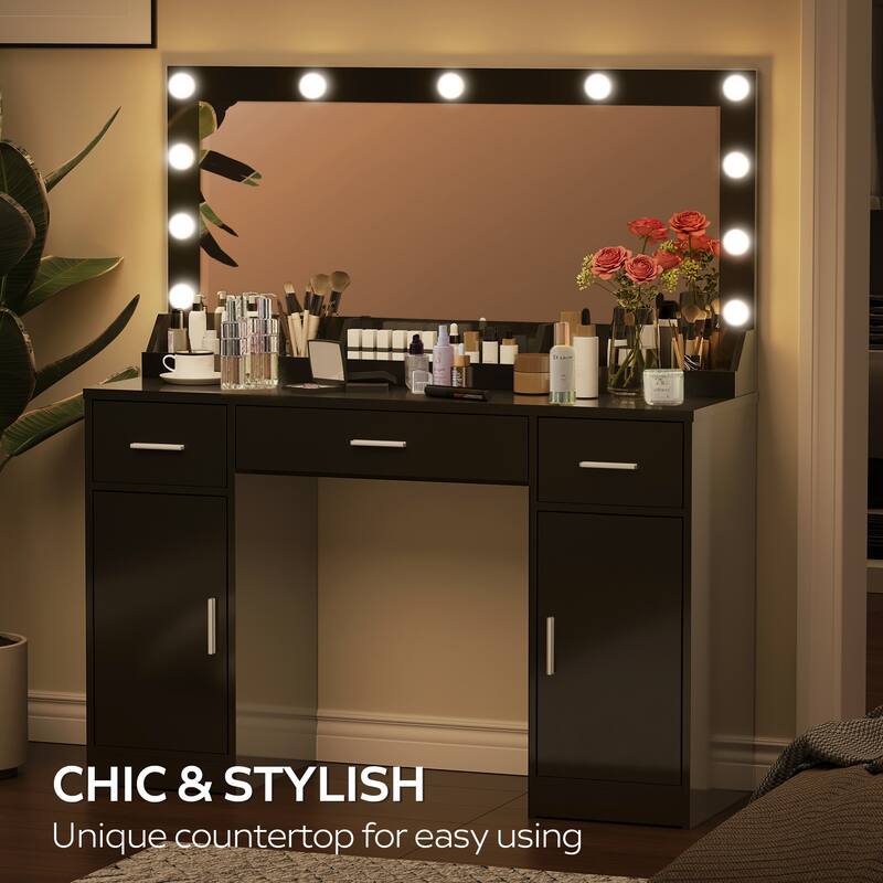 Modern Makeup Vanity with Mirror,3 Drawers & 2 Vertical Cabinets