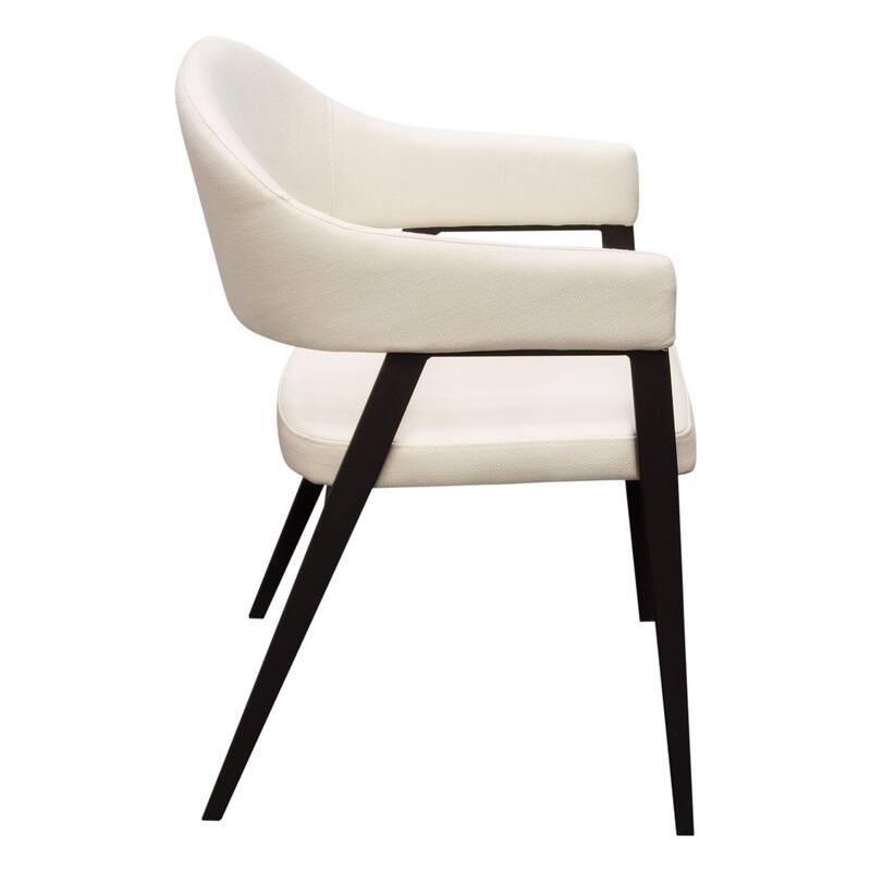 Arie Dining Side Chair Set of 2, Cream White Polyester, Black Legs