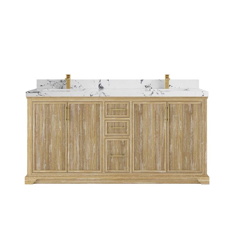 Willow Collections 72 x 22 Alys Solid Teak Wood Double Sink Bathroom Vanity with Quartz or Marble Countertop - 2"Viola Night - Whitewashed