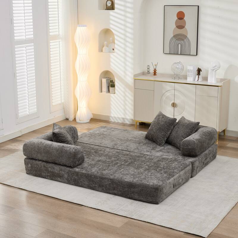 Roomfitters Folding Sofa Bed with 3 Pillows, Convertible Floor Lounger Sleeper Couch for Living Room and Guest Room