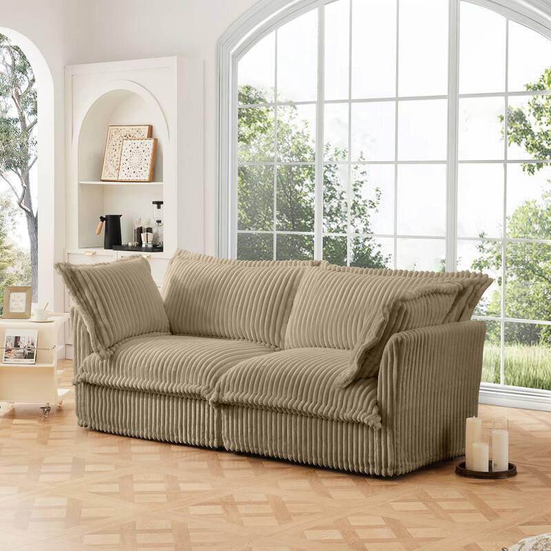 Modern 2 Seater Upholstered Sofa with 2 Pillows