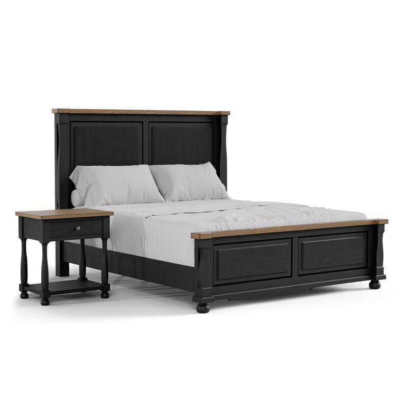 Furniture of America Lucan Modern 2-Piece Farmhouse Black Solid Wood Panel Bedroom Set