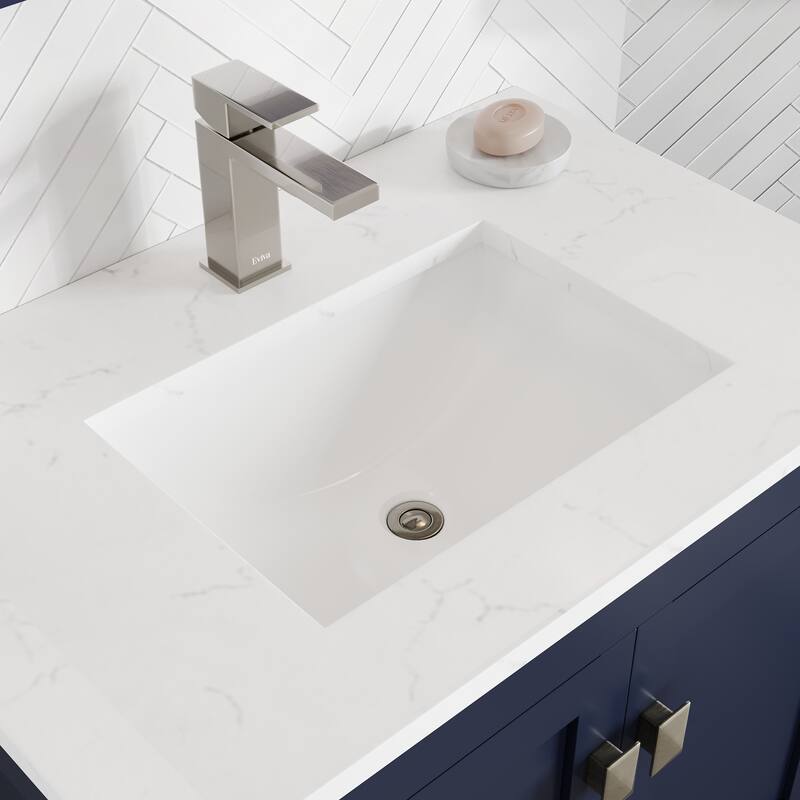 Eviva London 30"W Bath Vanity with Carrara Quartz Top & Porcelain Sink