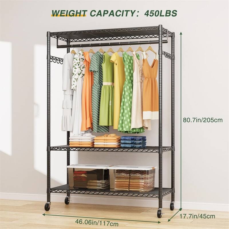 G1L 3 Tiers Garment Rack with Storage Shelves - 17.7"D x 46.06"W x 80.7"H