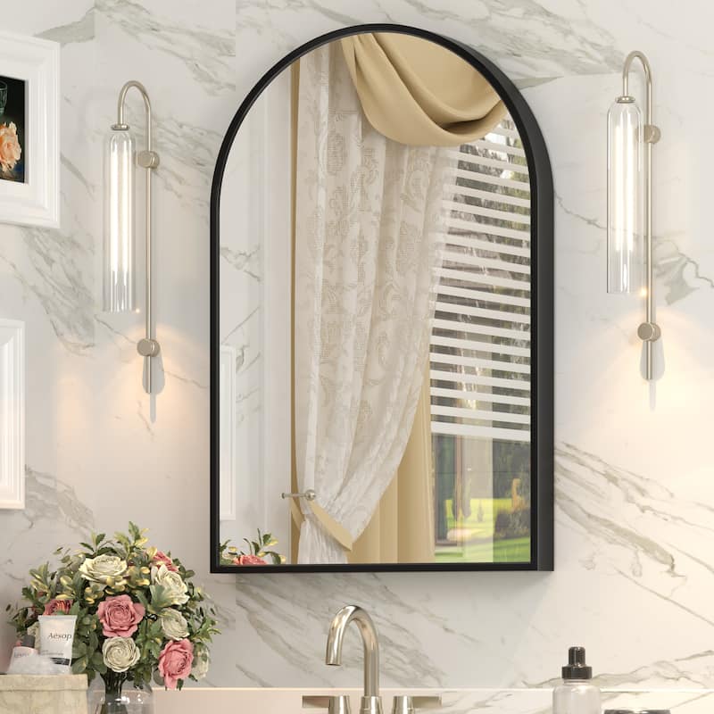 Arched Black Aluminum Alloy Framed French Cleat Mounted Wall Decor Bathroom Vanity Mirror with 5-Year Warranty - 16x24
