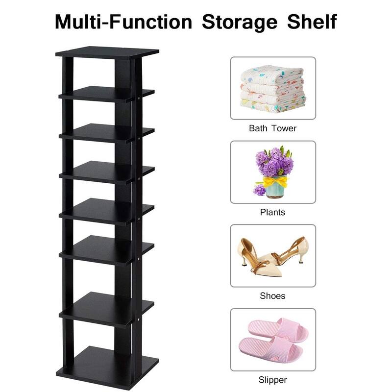 7-Tier Wooden Shoe Rack with Detachable Shelf and Water-Resistant Surface for Home Use - 11" x 10.5" x 43.5" (L x W x H)