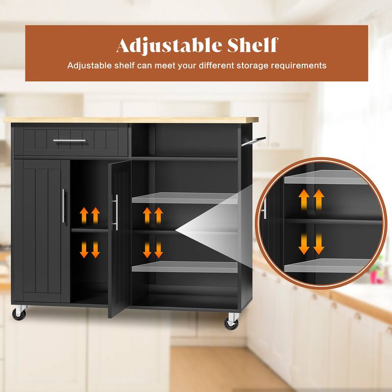 Futzca Mobile Kitchen Island Cart with Wooden Countertop & Drawer - N/A