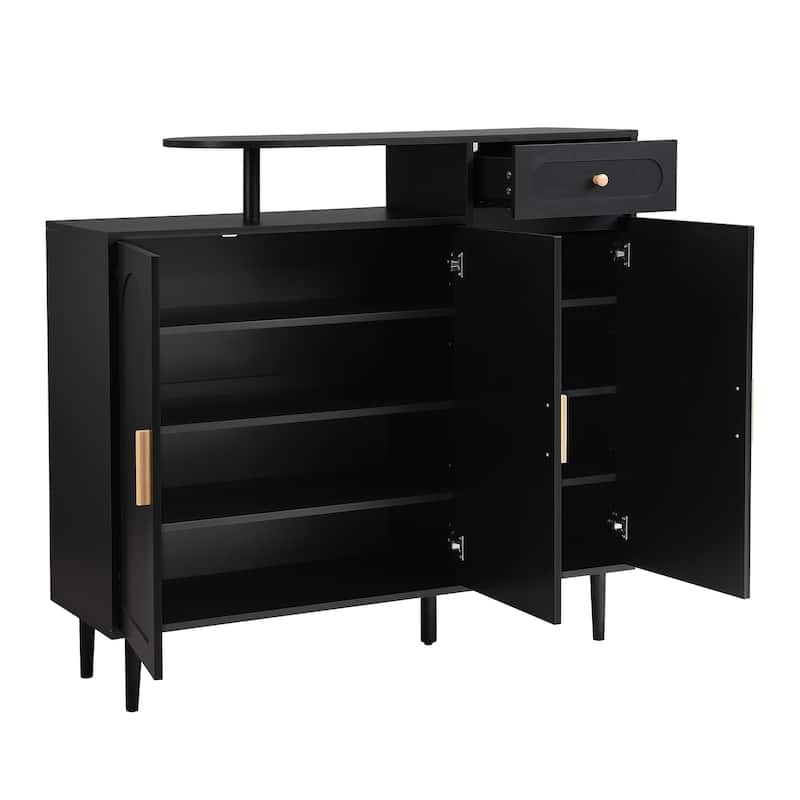 Home Shoe Cabinet, Wood Arched Door Organizer Cabinet with Adjustable Shelves, 43.30'' Tall Entryway Storage Cabinet