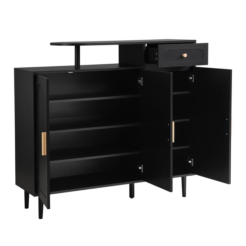 Roomfitters Elegant Shoe Cabinet with Arched Doors, Cream Style Storage Sideboard with Adjustable Shelves and Solid Wood Legs