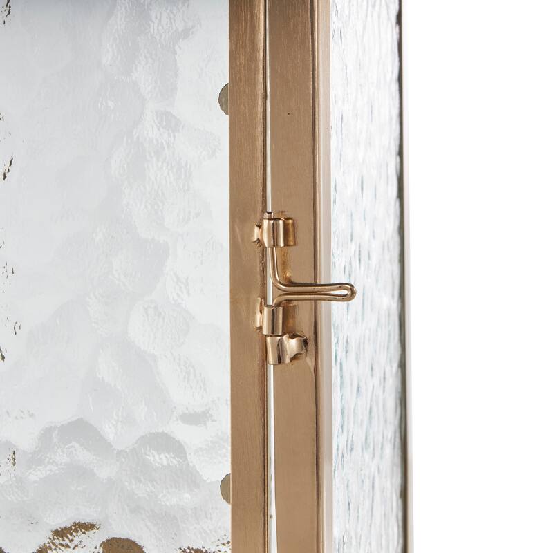 Gold Metal Indoor Outdoor Candle Lantern with Pebbled Glass