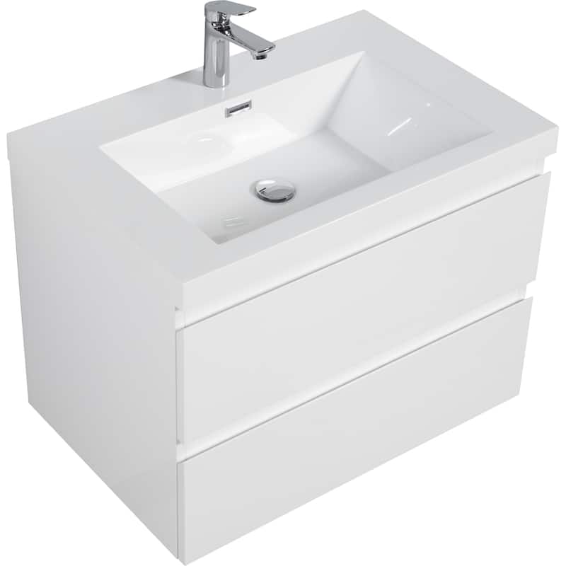 30" Modern Wall-Mounted Floating Bathroom Vanity with Sink, Drawers