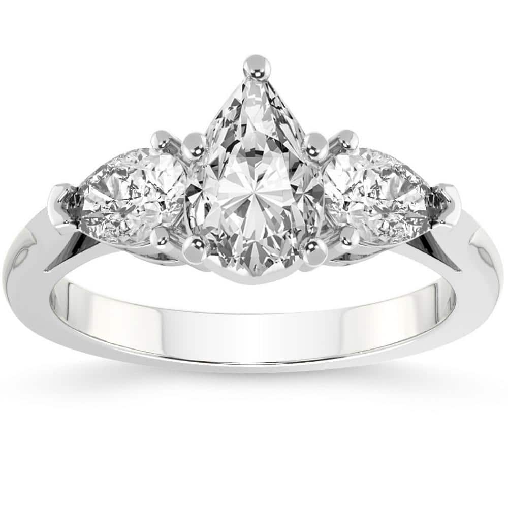 Bliss Diamond 1 3/4Ct Pear Shape 3 Stone Diamond Engagement Ring in White, Yellow or Rose Gold